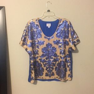 Neiman Marcus Target beige/royal blue sequin top
